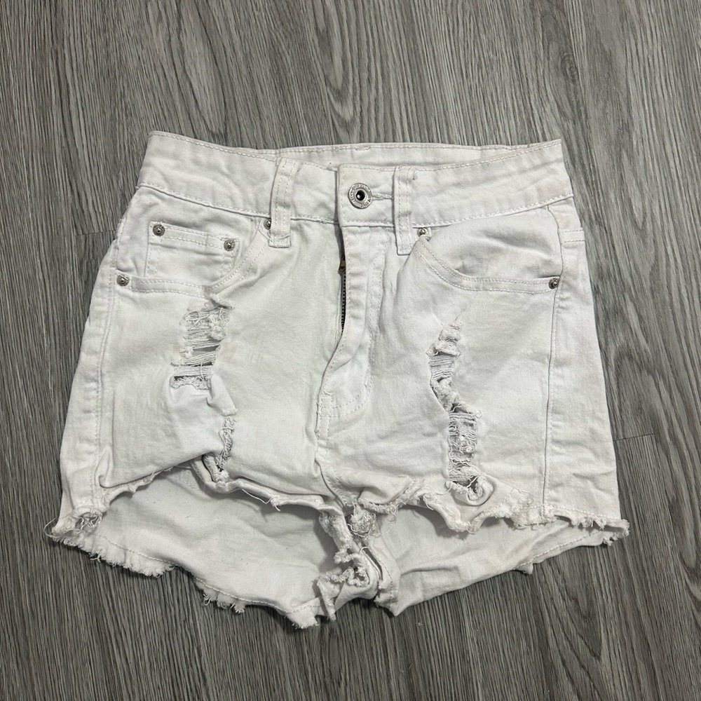 & Other Stories White Jean Shorts Distressed Frayed